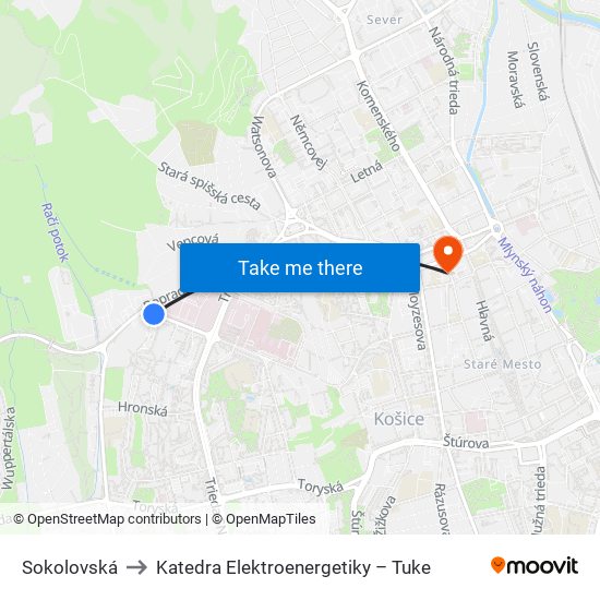 Sokolovská to Katedra Elektroenergetiky – Tuke map