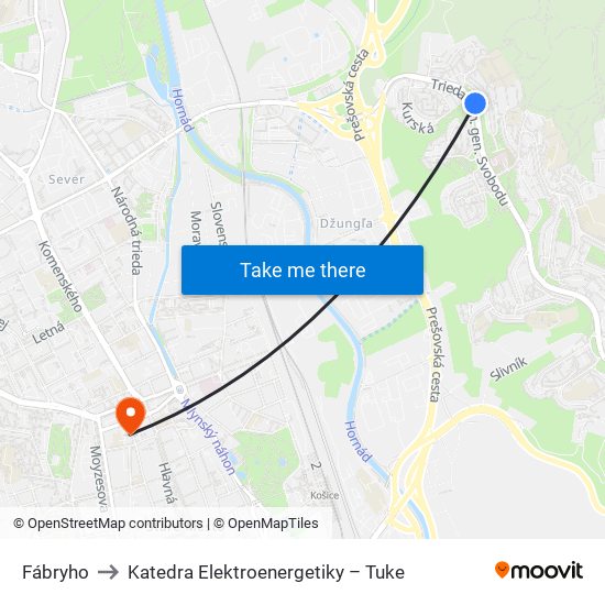 Fábryho to Katedra Elektroenergetiky – Tuke map