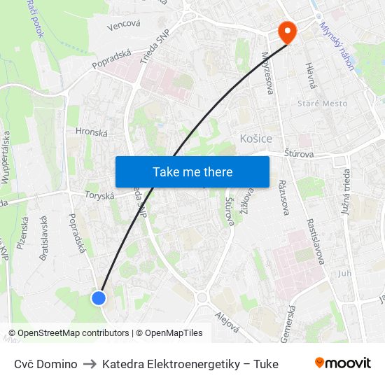 Cvč Domino to Katedra Elektroenergetiky – Tuke map