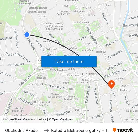 Obchodná Akadémia to Katedra Elektroenergetiky – Tuke map