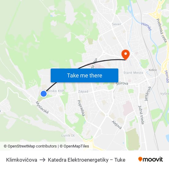 Klimkovičova to Katedra Elektroenergetiky – Tuke map