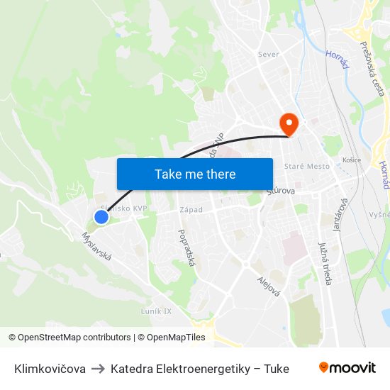 Klimkovičova to Katedra Elektroenergetiky – Tuke map