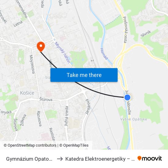 Gymnázium Opatovská to Katedra Elektroenergetiky – Tuke map