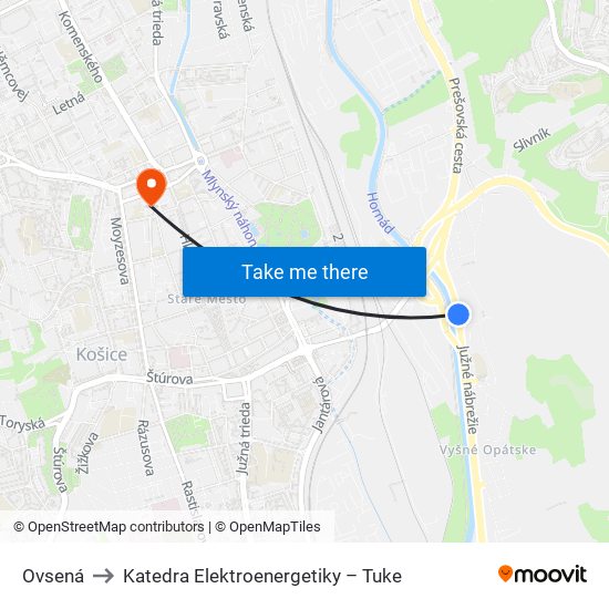 Ovsená to Katedra Elektroenergetiky – Tuke map