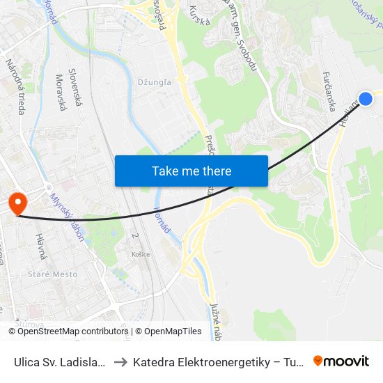 Ulica Sv. Ladislava to Katedra Elektroenergetiky – Tuke map