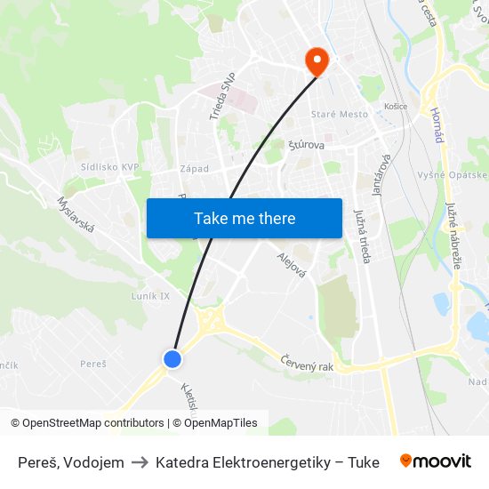 Pereš, Vodojem to Katedra Elektroenergetiky – Tuke map