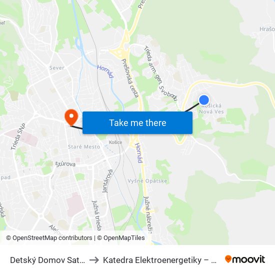 Detský Domov Satelit to Katedra Elektroenergetiky – Tuke map