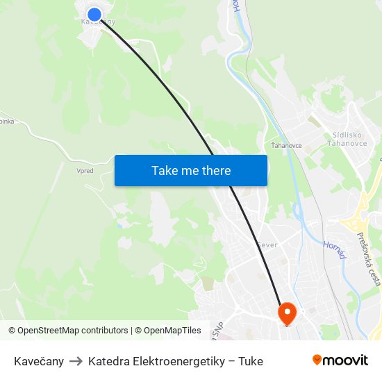 Kavečany to Katedra Elektroenergetiky – Tuke map