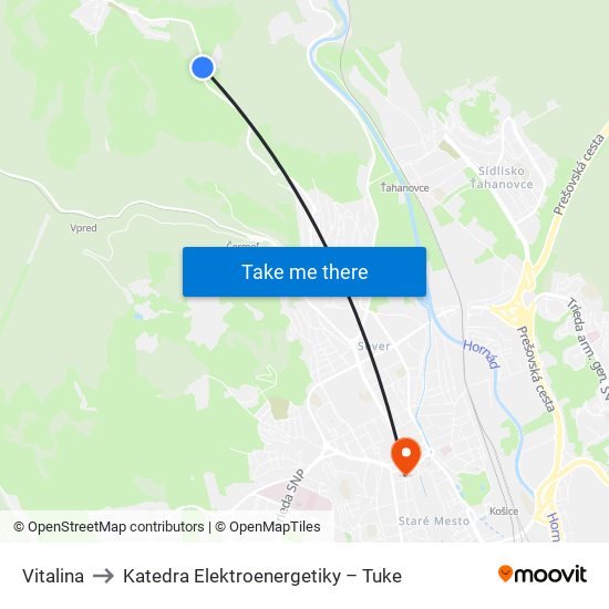 Vitalina to Katedra Elektroenergetiky – Tuke map