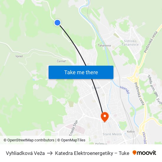 Vyhliadková Veža to Katedra Elektroenergetiky – Tuke map