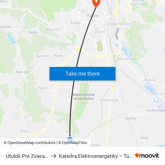 Útulok Pre Zvieratá to Katedra Elektroenergetiky – Tuke map