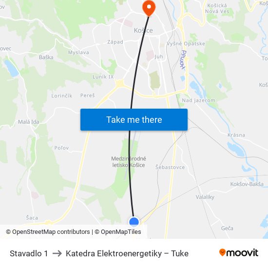 Stavadlo 1 to Katedra Elektroenergetiky – Tuke map