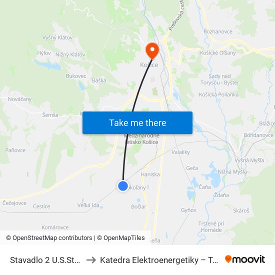 Stavadlo 2 U.S.Steel to Katedra Elektroenergetiky – Tuke map