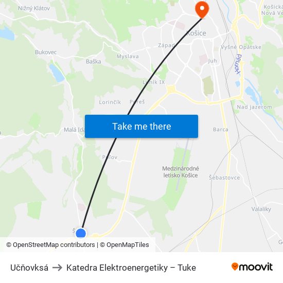 Učňovksá to Katedra Elektroenergetiky – Tuke map