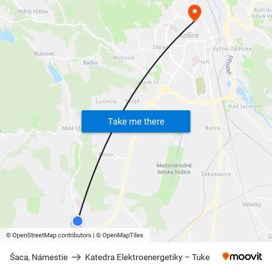 Šaca, Námestie to Katedra Elektroenergetiky – Tuke map