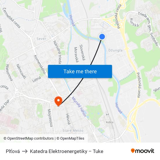 Plťová to Katedra Elektroenergetiky – Tuke map