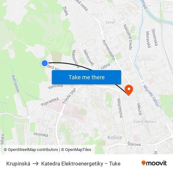 Krupinská to Katedra Elektroenergetiky – Tuke map