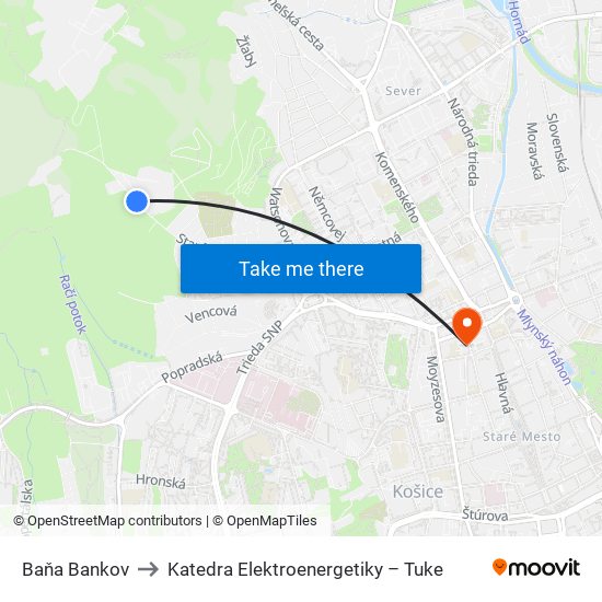 Baňa Bankov to Katedra Elektroenergetiky – Tuke map