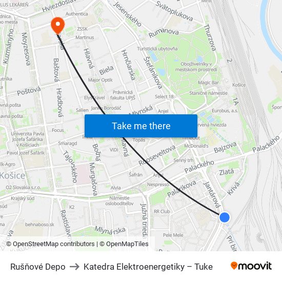 Rušňové Depo to Katedra Elektroenergetiky – Tuke map