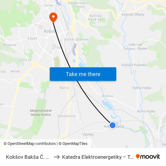 Kokšov Bakša Č. 215 to Katedra Elektroenergetiky – Tuke map