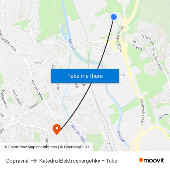 Dopravná to Katedra Elektroenergetiky – Tuke map