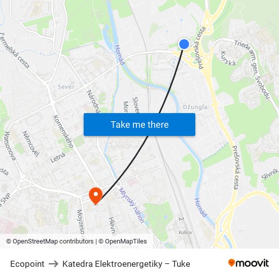 Ecopoint to Katedra Elektroenergetiky – Tuke map