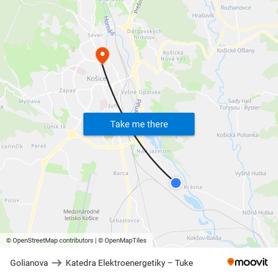 Golianova to Katedra Elektroenergetiky – Tuke map