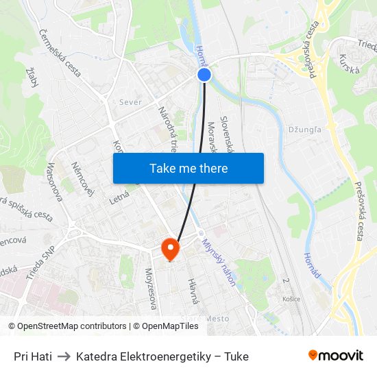 Pri Hati to Katedra Elektroenergetiky – Tuke map