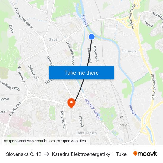 Slovenská Č. 42 to Katedra Elektroenergetiky – Tuke map