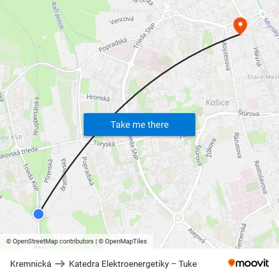 Kremnická to Katedra Elektroenergetiky – Tuke map