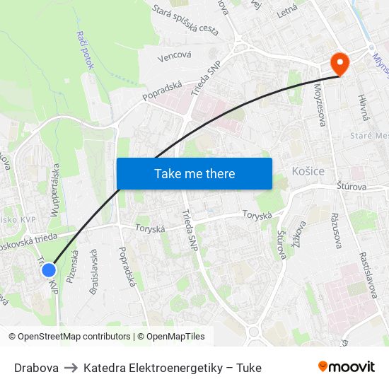 Drabova to Katedra Elektroenergetiky – Tuke map