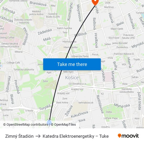 Zimný Štadión to Katedra Elektroenergetiky – Tuke map