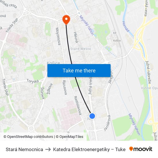 Stará Nemocnica to Katedra Elektroenergetiky – Tuke map