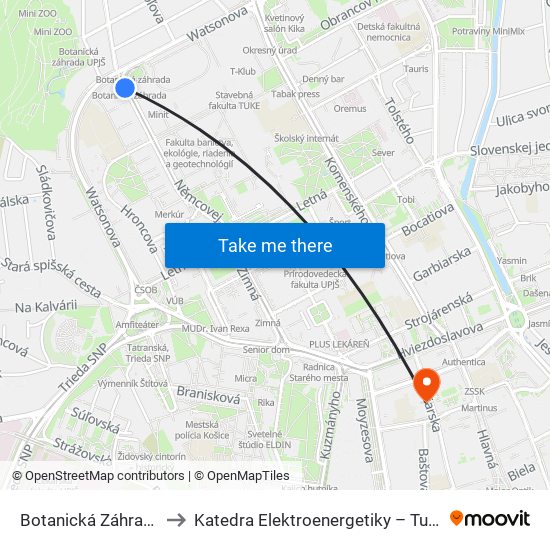 Botanická Záhrada to Katedra Elektroenergetiky – Tuke map