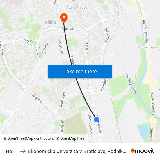Holubyho to Ekonomická Univerzita V Bratislave, Podnikovohospodárska Fakulta V Košiciach map