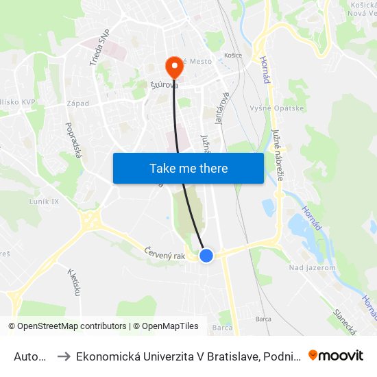 Autocamping to Ekonomická Univerzita V Bratislave, Podnikovohospodárska Fakulta V Košiciach map