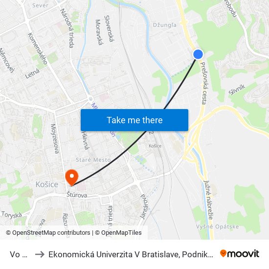 Vo Výmoli to Ekonomická Univerzita V Bratislave, Podnikovohospodárska Fakulta V Košiciach map