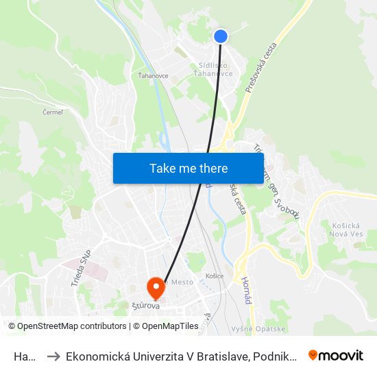 Hanojská to Ekonomická Univerzita V Bratislave, Podnikovohospodárska Fakulta V Košiciach map