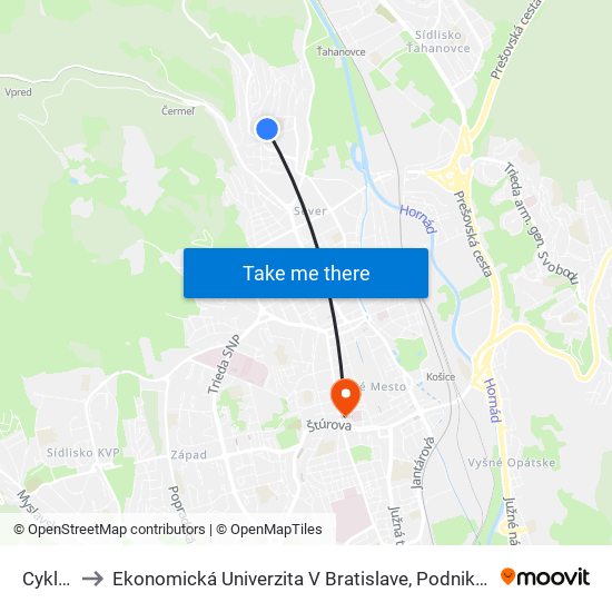 Cyklistická to Ekonomická Univerzita V Bratislave, Podnikovohospodárska Fakulta V Košiciach map