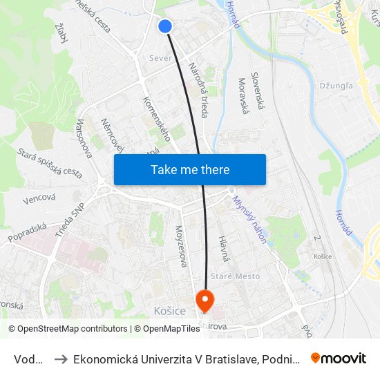 Vodárenská to Ekonomická Univerzita V Bratislave, Podnikovohospodárska Fakulta V Košiciach map