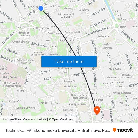 Technická Univerzita to Ekonomická Univerzita V Bratislave, Podnikovohospodárska Fakulta V Košiciach map