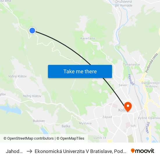 Jahodná, Kopec to Ekonomická Univerzita V Bratislave, Podnikovohospodárska Fakulta V Košiciach map