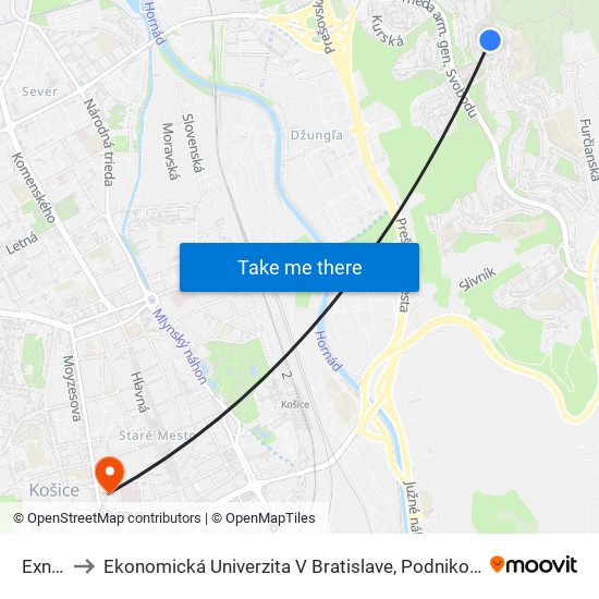 Exnárova to Ekonomická Univerzita V Bratislave, Podnikovohospodárska Fakulta V Košiciach map