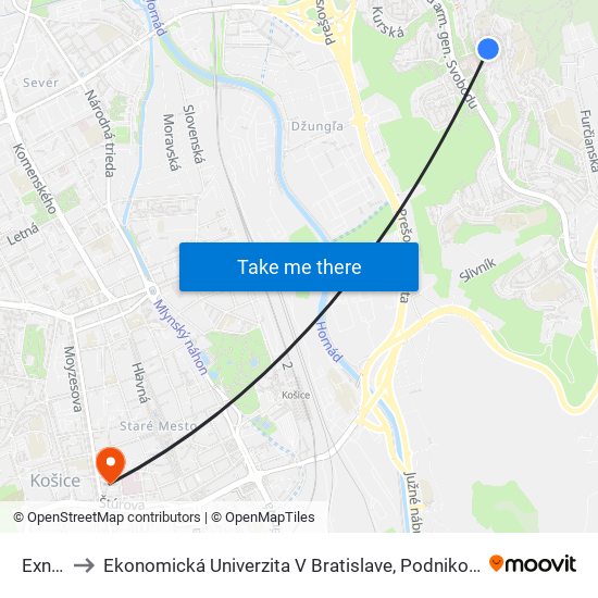 Exnárova to Ekonomická Univerzita V Bratislave, Podnikovohospodárska Fakulta V Košiciach map