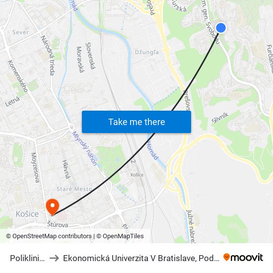 Poliklinika Východ to Ekonomická Univerzita V Bratislave, Podnikovohospodárska Fakulta V Košiciach map