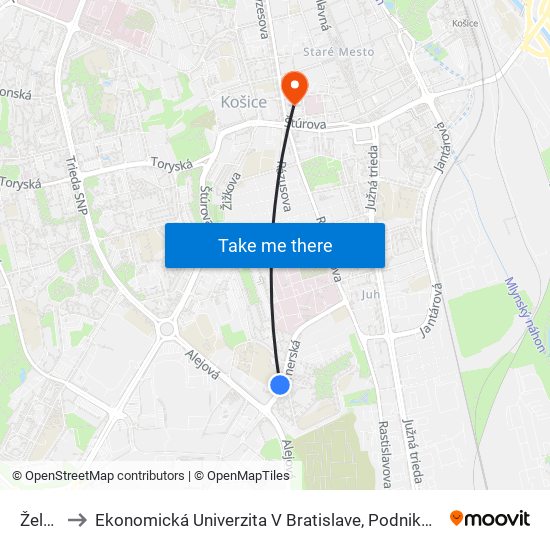 Železníky to Ekonomická Univerzita V Bratislave, Podnikovohospodárska Fakulta V Košiciach map