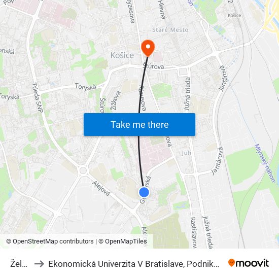 Železníky to Ekonomická Univerzita V Bratislave, Podnikovohospodárska Fakulta V Košiciach map