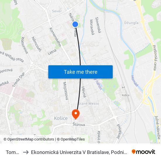 Tomášikova to Ekonomická Univerzita V Bratislave, Podnikovohospodárska Fakulta V Košiciach map