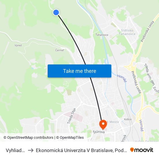 Vyhliadková Veža to Ekonomická Univerzita V Bratislave, Podnikovohospodárska Fakulta V Košiciach map