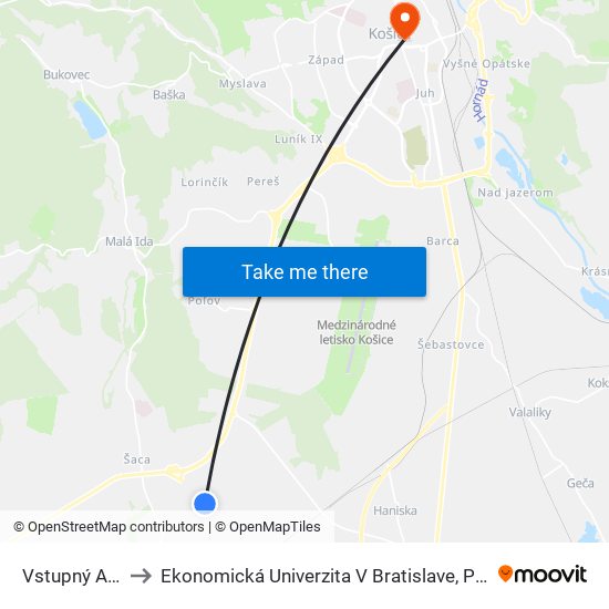 Vstupný Areál U. S. Steel to Ekonomická Univerzita V Bratislave, Podnikovohospodárska Fakulta V Košiciach map